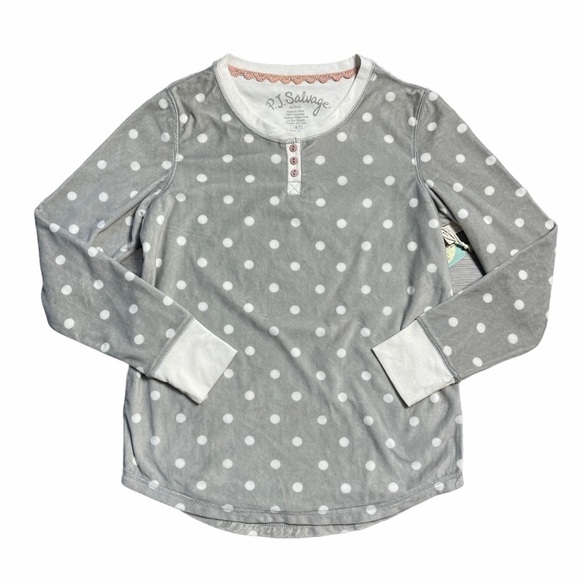 PJ Salvage Grey & White Polka Dot Fleece Top XS - Picture 1 of 9